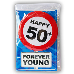 Happy age card 50 jaar met button