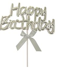 Cake topper - Happy Birthday (zilver)
